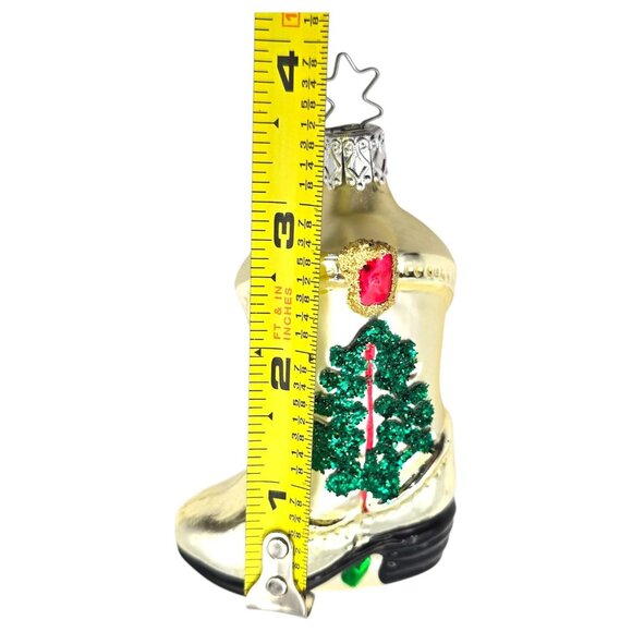 German Gold Cowboy Boot Christmas Tree Ornament Glitter Star Hanger Inge Western - Picture 7 of 7